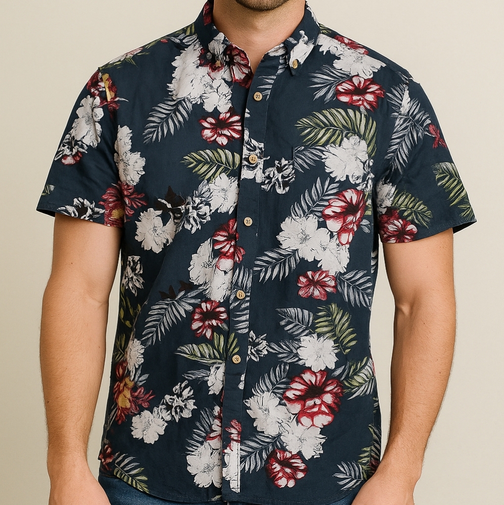 Denim & Flower Shirt M Tropical Slim Fit Blue
